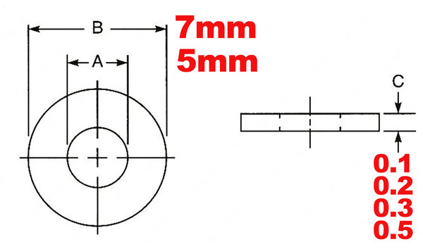 10 Rondelles de calage 5x7 mm  0.1 mm