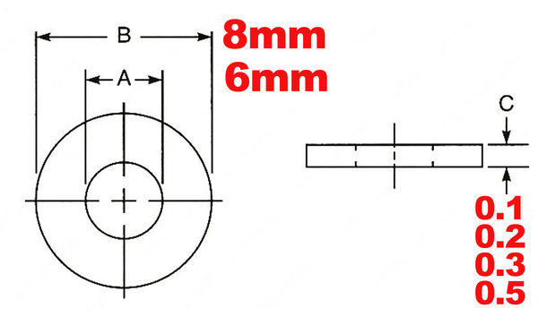 10 Rondelles de calage 6x8 mm  0.2 mm
