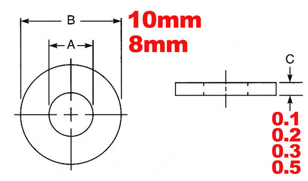 10 Rondelles de calage 8x10 mm  0.1 mm